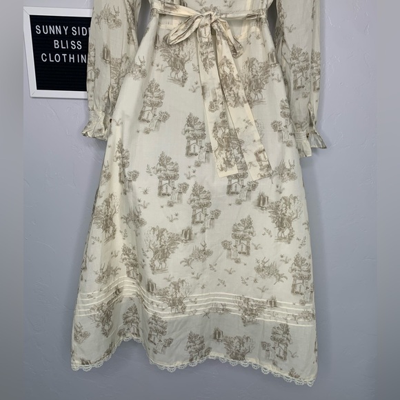 *SOLD* Simple Retro Cottage Core Lyric Printed Stand Collar Midi Dress Size Smal - Picture 10 of 16